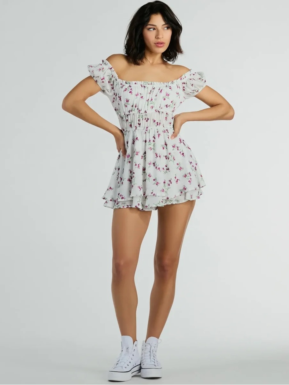 Windsor Puff Sleeve Floral Chiffon Romper